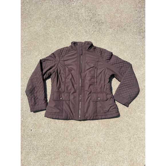 Vintage Van Heusen Chocolate Brown Quilted Sleeve Full Zip Jacket Size Medium - Picture 1 of 6